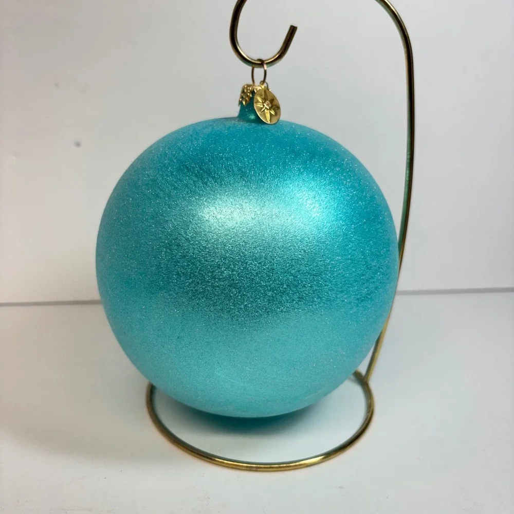 Vintage Christopher Radko Christmas Ornament Large Ball Frosted Aqua 5